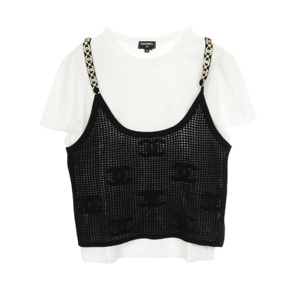 ココマーク ニットキャミソール Tシャツ カシミヤ コットン ホワイト ブラック シャネル トップス CHANEL