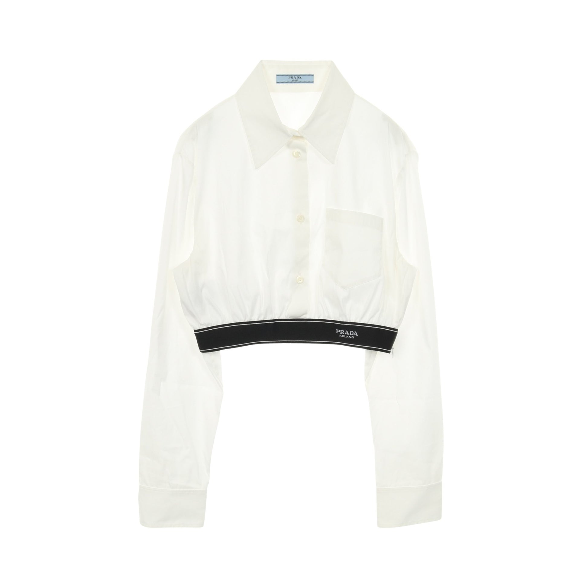 ポプリンストレッチ シャツ 長袖 ロゴ コットン ホワイト プラダ トップス PRADA