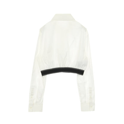 ポプリンストレッチ シャツ 長袖 ロゴ コットン ホワイト プラダ トップス PRADA