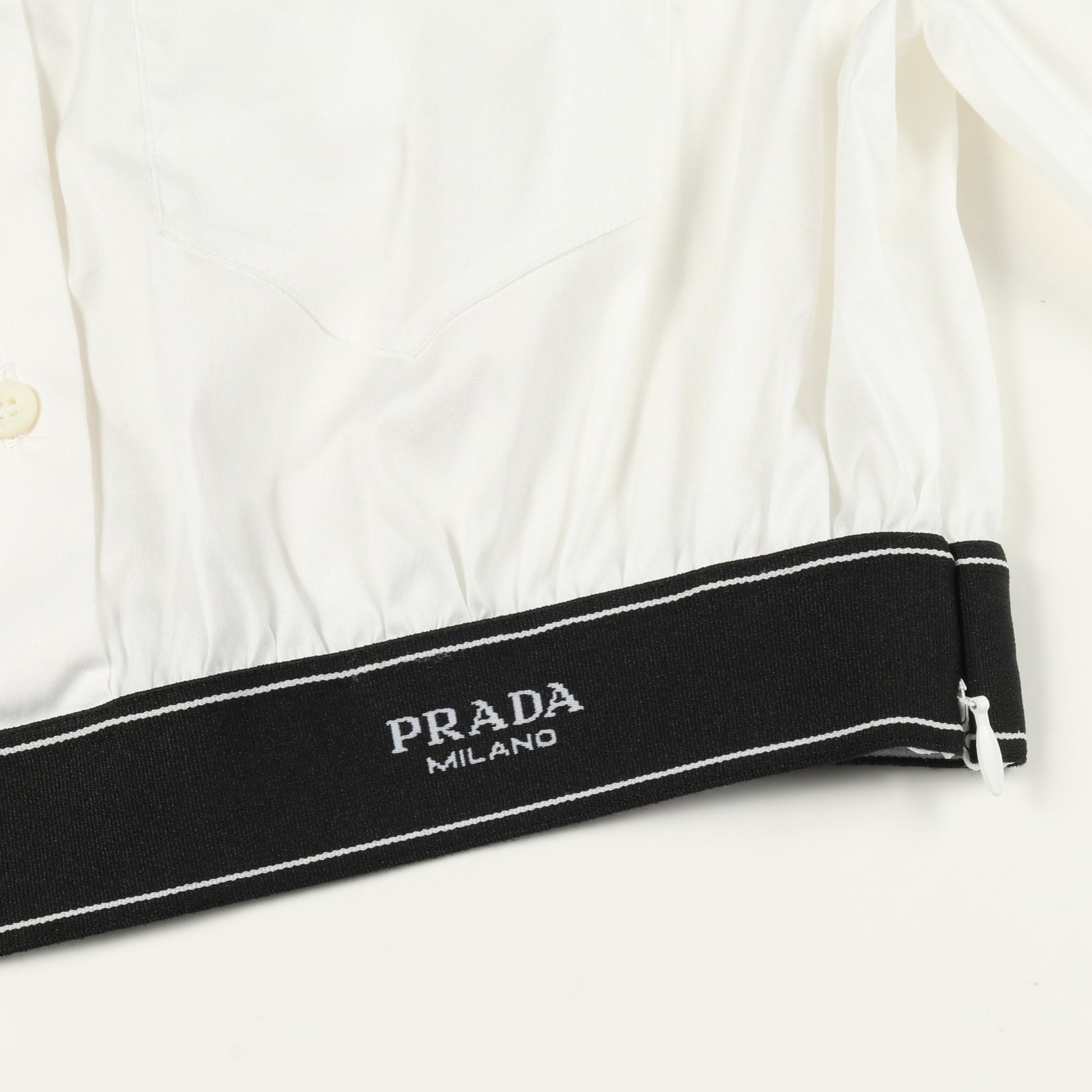 ポプリンストレッチ シャツ 長袖 ロゴ コットン ホワイト プラダ トップス PRADA