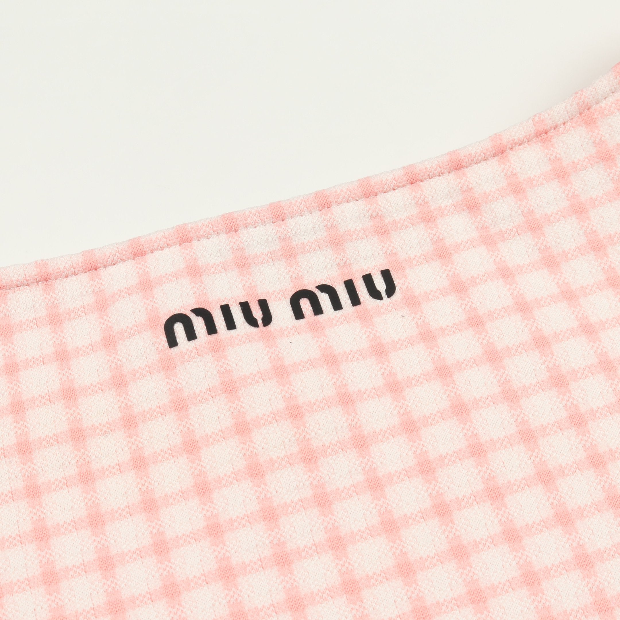 MIU MIU ミュウミュウピンク フリル付き Tシャツ クロップド Tシャツ 半袖 チェック ナイロン ピンク フリル ミュウ