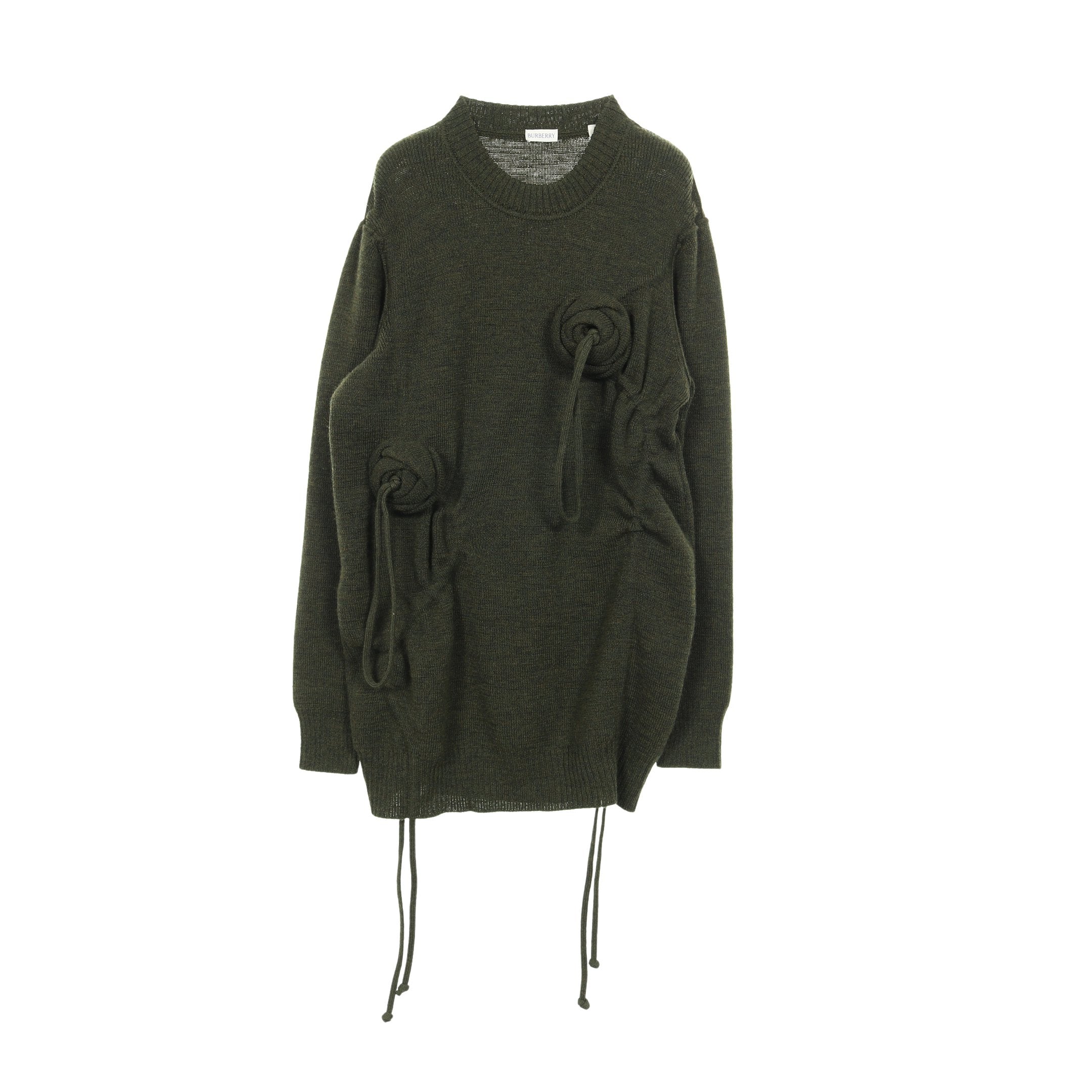 ニットワンピース クルーネック 花 ウール ダークグリーン バーバリー