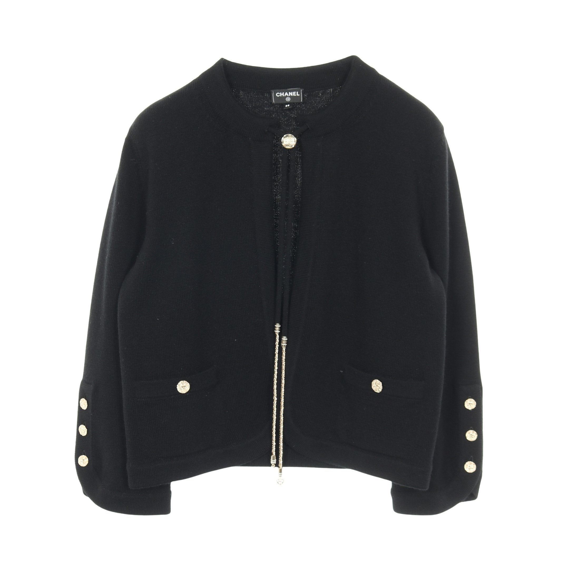 CHANEL ココマークボタン カシミヤ100% カーディガン ブラック ココマークボタン カーディガン ループタイ カシミヤ ブラック