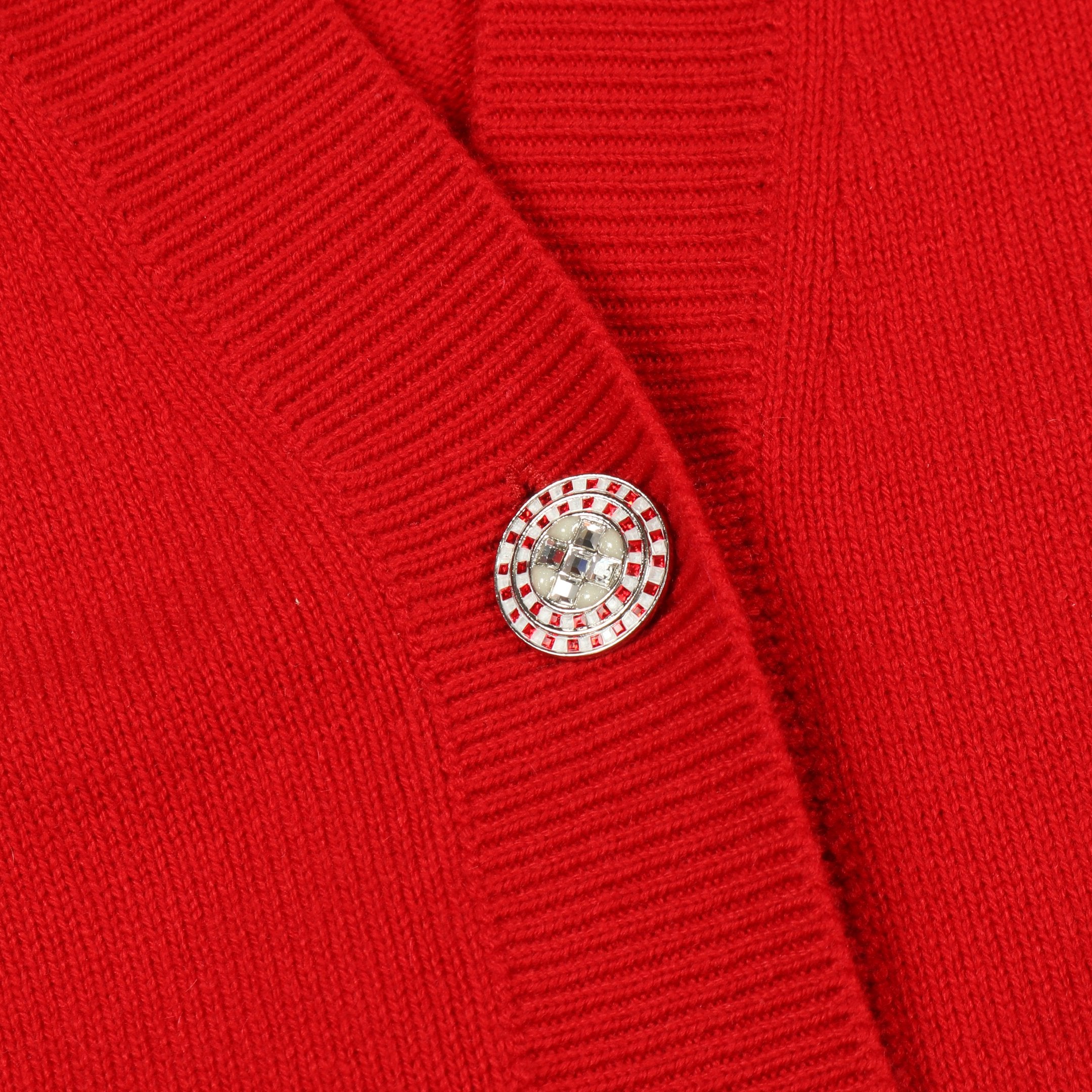 ココマーク ビジューボタン カーディガン カシミヤ レッド シャネル