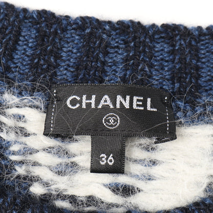 ココマークボタン ニット 総柄 カシミヤ アルパカ ウール ブルー ネイビー ホワイト シャネル トップス CHANEL