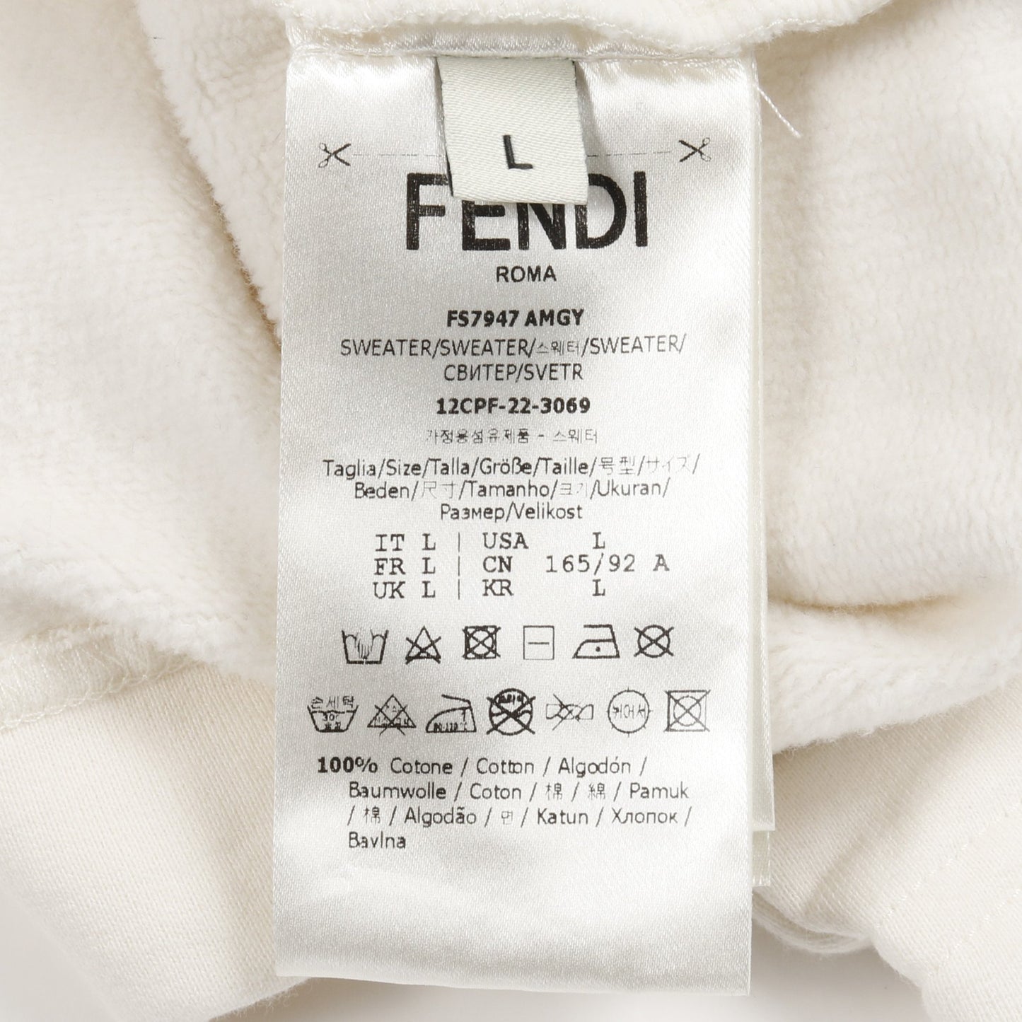 スウェットシャツ クルーネック コットン オフホワイト ポケット付き 裏起毛 フェンディ トップス FENDI