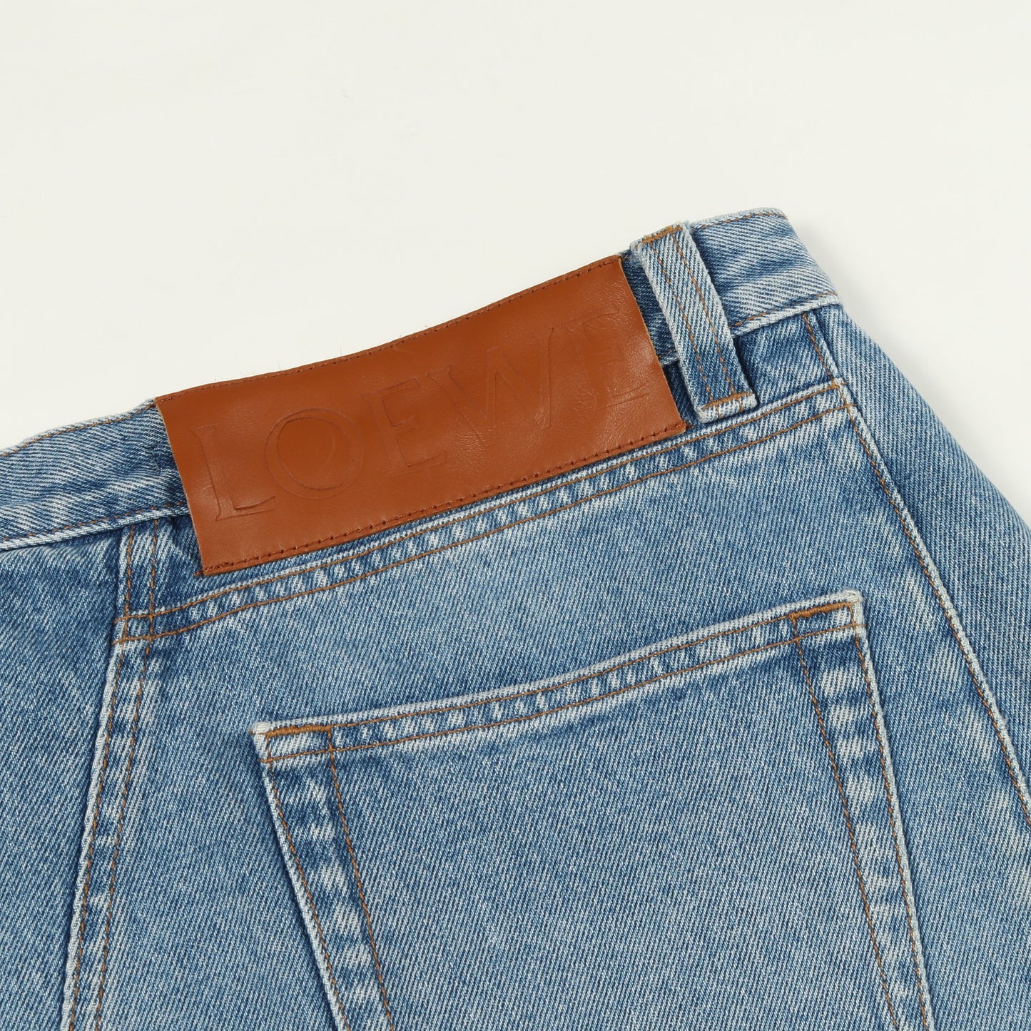 デニムスカート コットン インディゴブルー 変形デザイン ダメージ加工 ロエベ