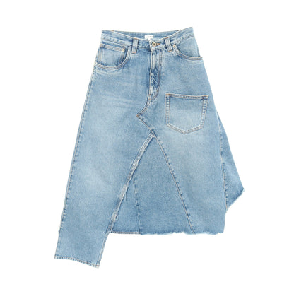デニムスカート コットン インディゴブルー 変形デザイン ダメージ加工 ロエベ