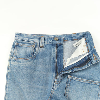 デニムスカート コットン インディゴブルー 変形デザイン ダメージ加工 ロエベ