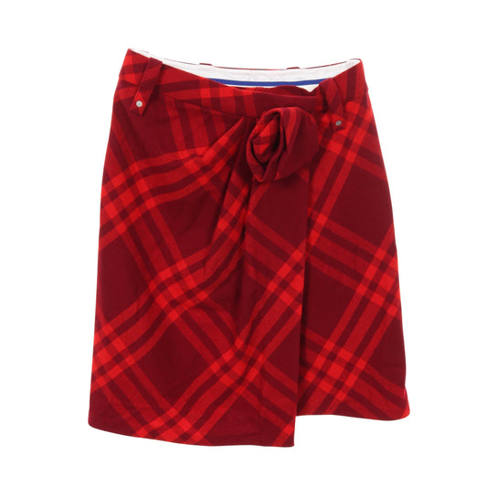 ラップスカート チェック ウール ボルドー レッド バーバリー