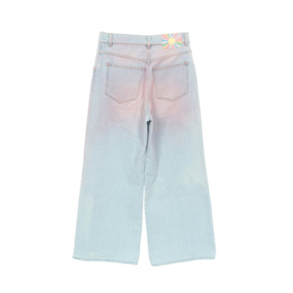 ココマークボタン グラデーション デニムパンツ ワイドパンツ コットン ライトブルー ピンク シャネル