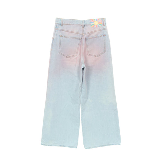 ココマークボタン グラデーション デニムパンツ ワイドパンツ コットン ライトブルー ピンク シャネル