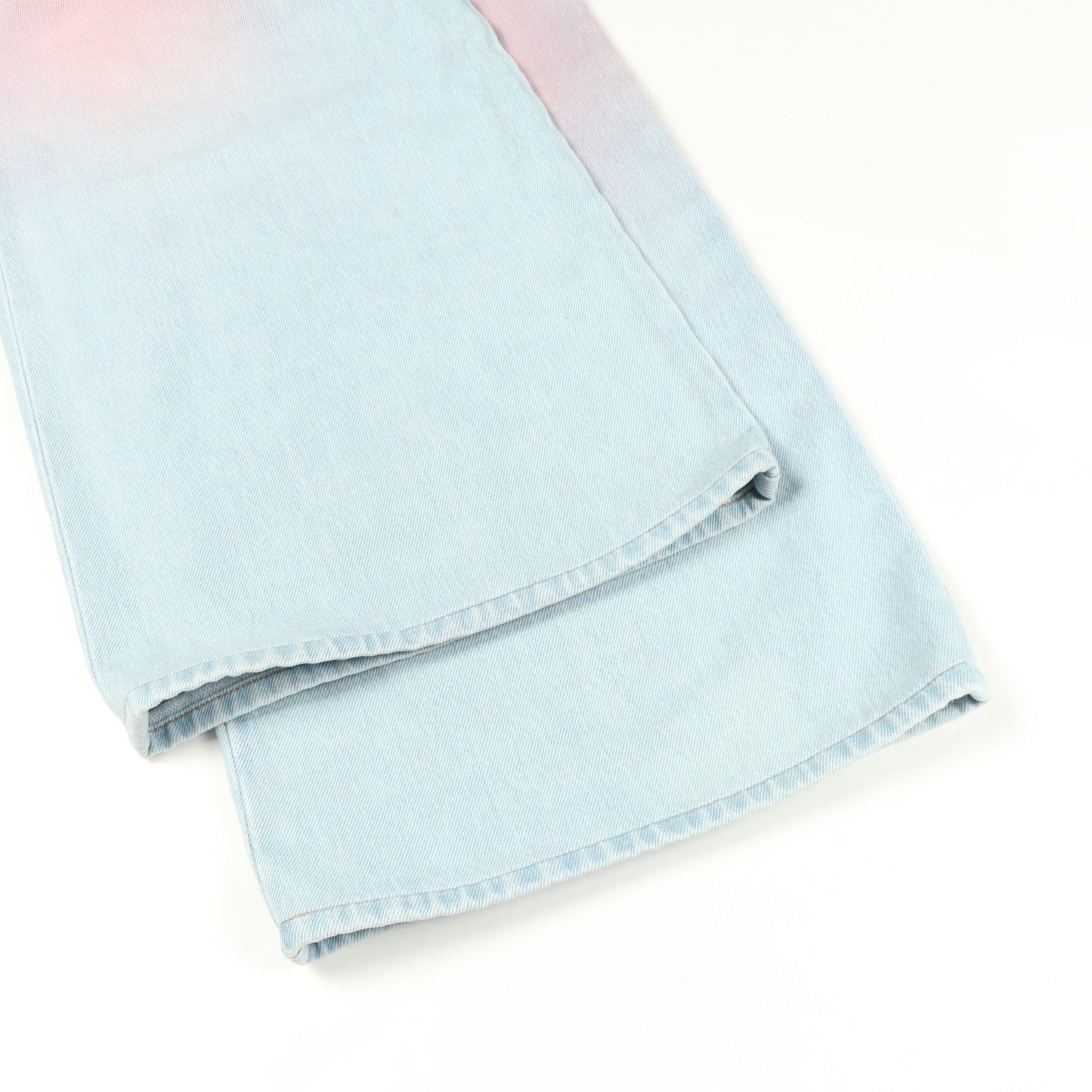 ココマークボタン グラデーション デニムパンツ ワイドパンツ コットン ライトブルー ピンク シャネル