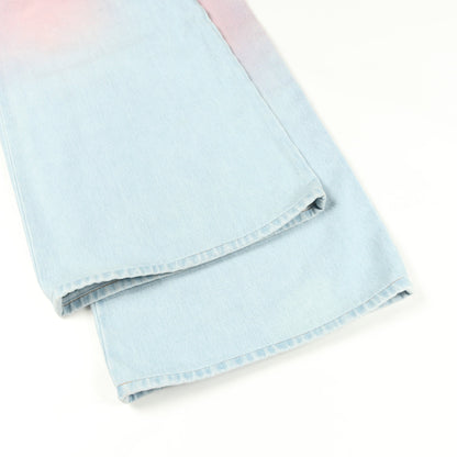 ココマークボタン グラデーション デニムパンツ ワイドパンツ コットン ライトブルー ピンク シャネル