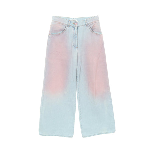 ココマークボタン グラデーション デニムパンツ ワイドパンツ コットン ライトブルー ピンク シャネル