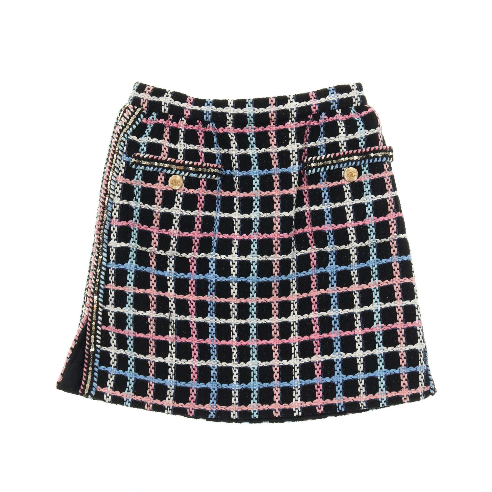 ココマークボタン ツイード スカート スパンコール コットン ナイロン ブラック マルチカラー シャネル ボトムス CHANEL