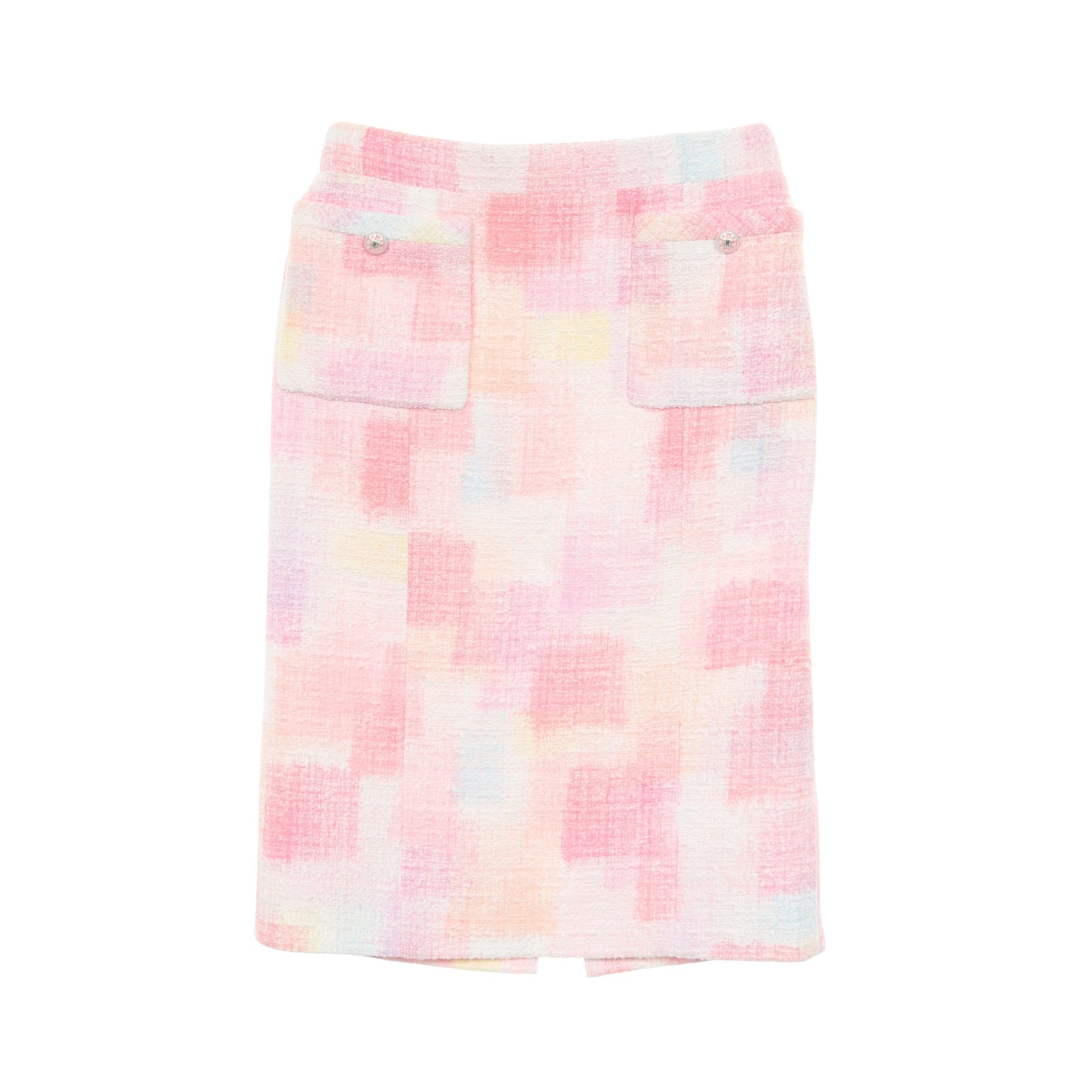 ココマークボタン ツイード スカート コットン ピンク ホワイト