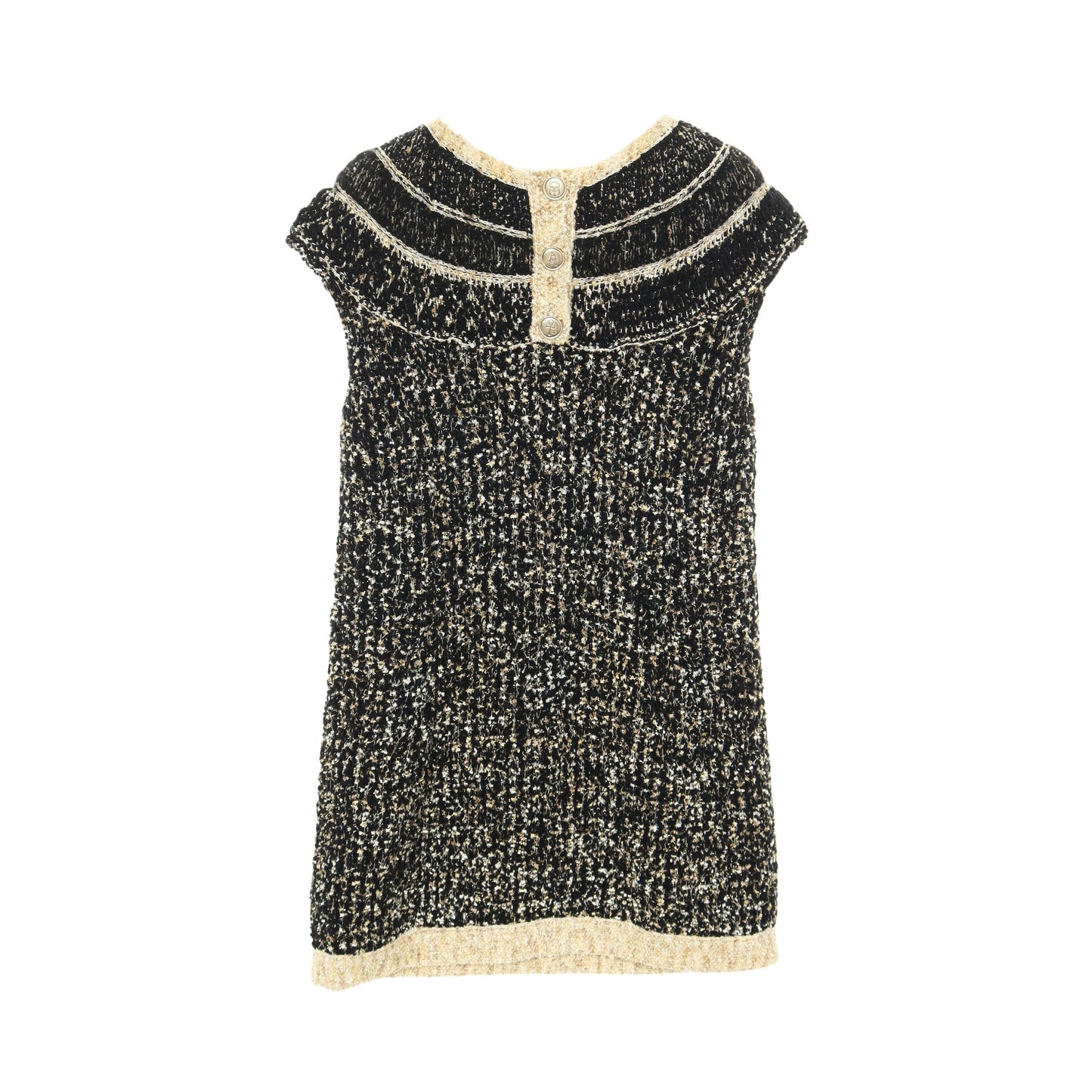 ココマークボタン ニットワンピース ウール ナイロン ブラック アイボリー ゴールド シャネル