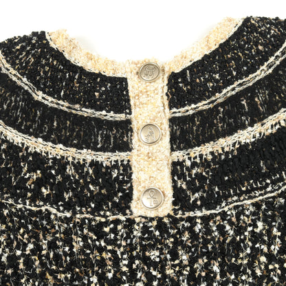 ココマークボタン ニットワンピース ウール ナイロン ブラック アイボリー ゴールド シャネル