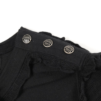 ロゴボタン ニットワンピース クルーネック 長袖 カシミヤ シルク ブラック 袖切替 シャネル ワンピース CHANEL
