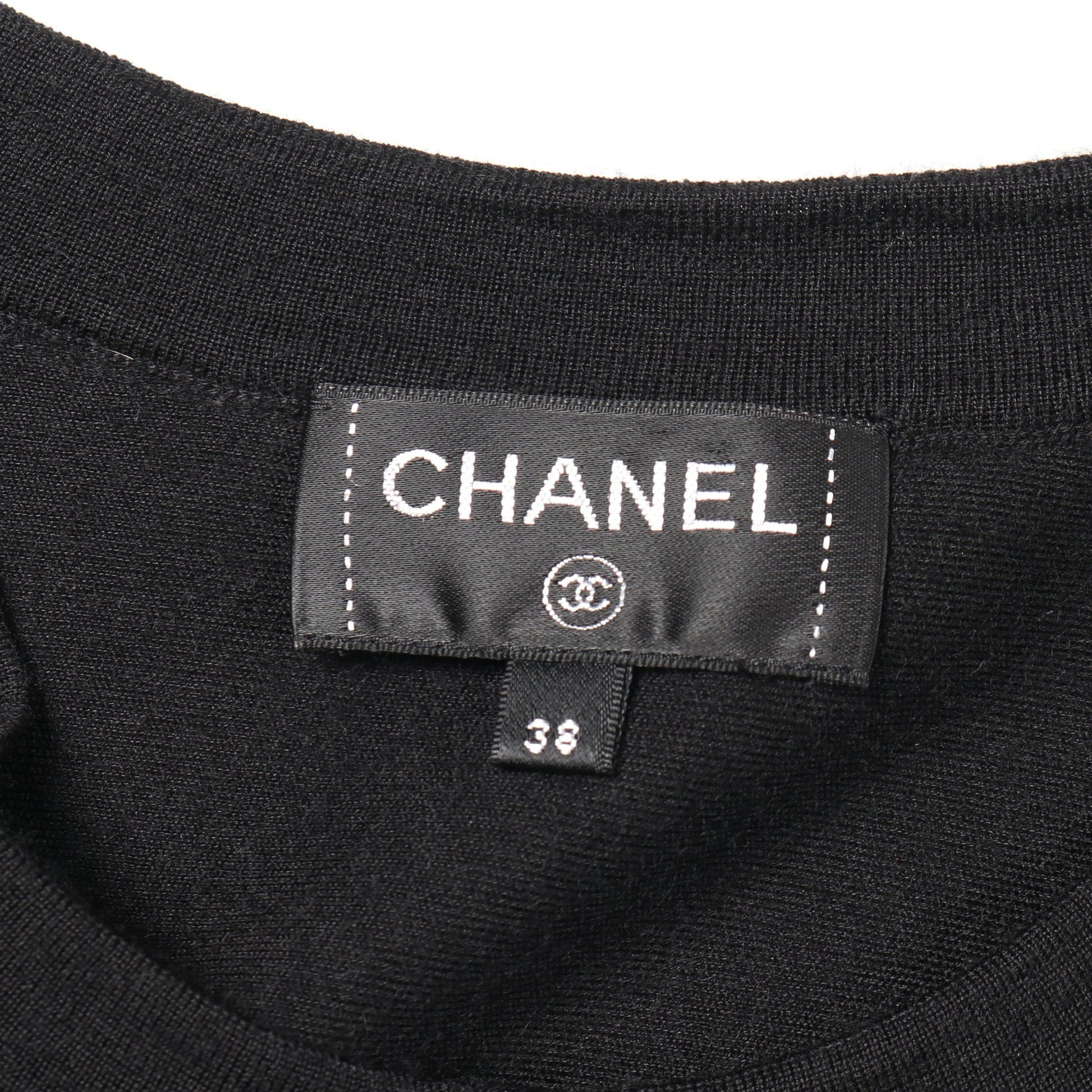 ロゴボタン ニットワンピース クルーネック 長袖 カシミヤ シルク ブラック 袖切替 シャネル ワンピース CHANEL