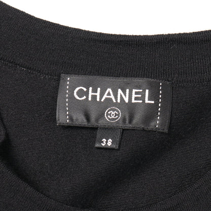 ロゴボタン ニットワンピース クルーネック 長袖 カシミヤ シルク ブラック 袖切替 シャネル ワンピース CHANEL