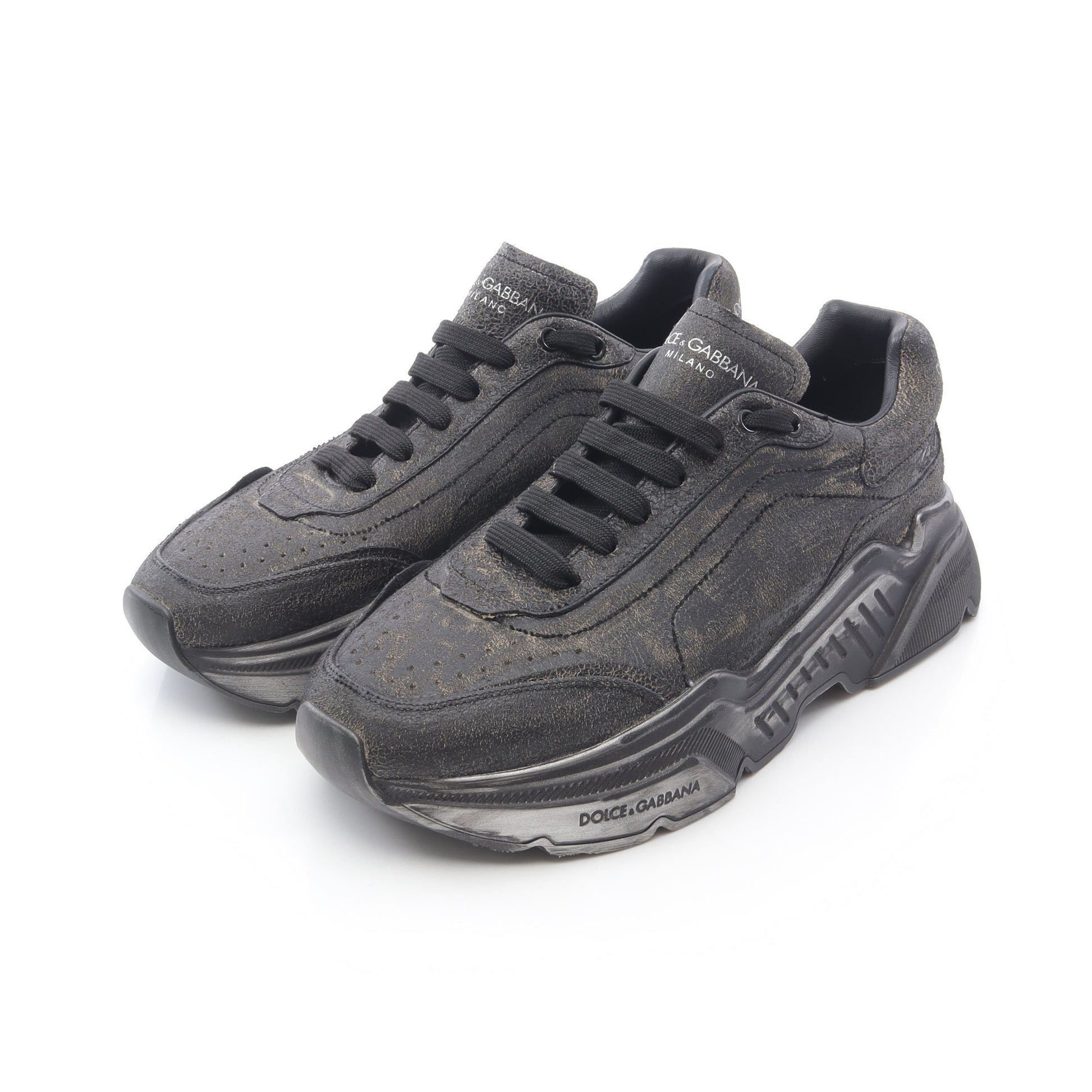 デイマスター スニーカー レザー ブラック ダメージ加工 ドルチェアンドガッバーナ シューズ DOLCE&GABBANA