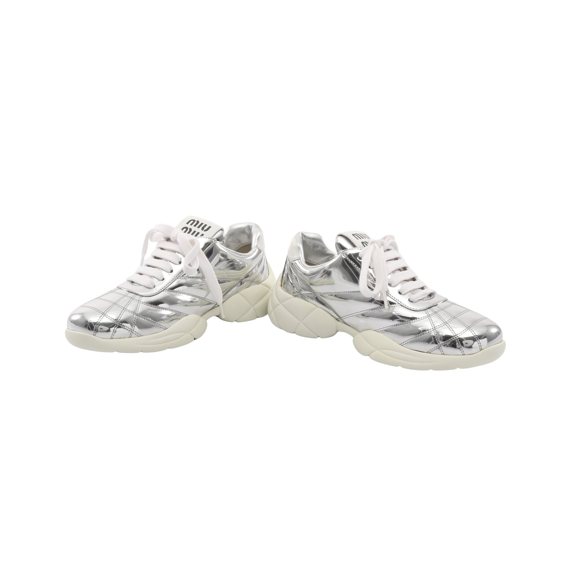 メタリック スニーカー ファブリック シルバー ミュウミュウ シューズ miu miu