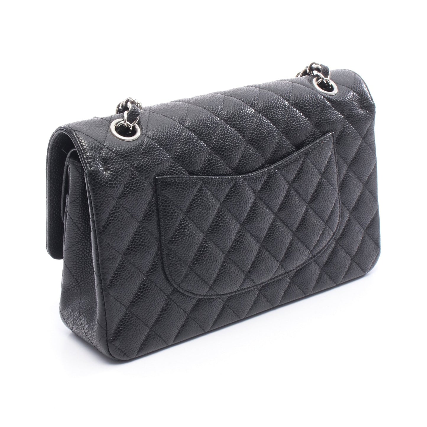 マトラッセ Wフラップ Wチェーンショルダーバッグ キャビアスキン ブラック シルバー金具 シャネル バッグ CHANEL