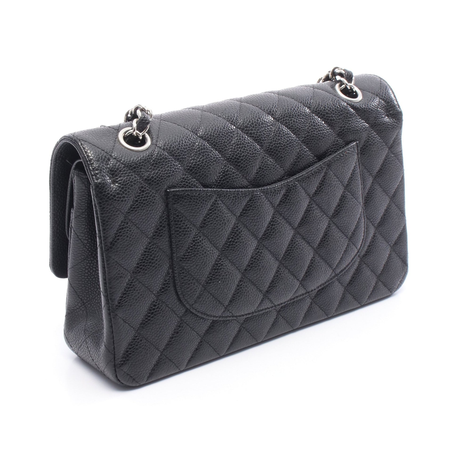 マトラッセ Wフラップ Wチェーンショルダーバッグ キャビアスキン ブラック シルバー金具 シャネル バッグ CHANEL
