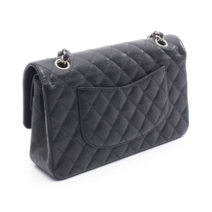 マトラッセ Wフラップ Wチェーンショルダーバッグ キャビアスキン ブラック シルバー金具 シャネル バッグ CHANEL