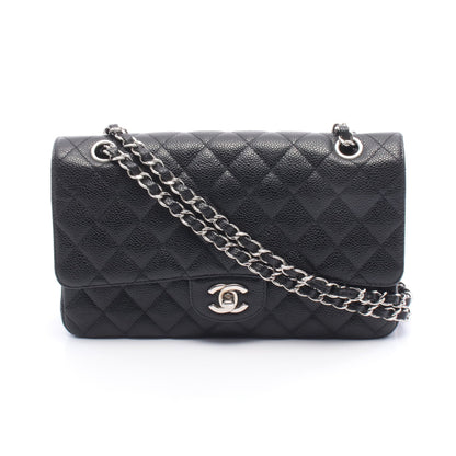 マトラッセ Wフラップ Wチェーンショルダーバッグ キャビアスキン ブラック シルバー金具 シャネル バッグ CHANEL