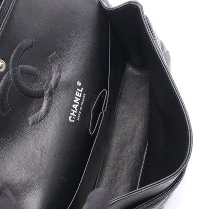 マトラッセ Wフラップ Wチェーンショルダーバッグ キャビアスキン ブラック シルバー金具 シャネル バッグ CHANEL