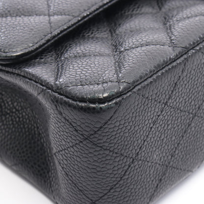 マトラッセ Wフラップ Wチェーンショルダーバッグ キャビアスキン ブラック シルバー金具 シャネル バッグ CHANEL