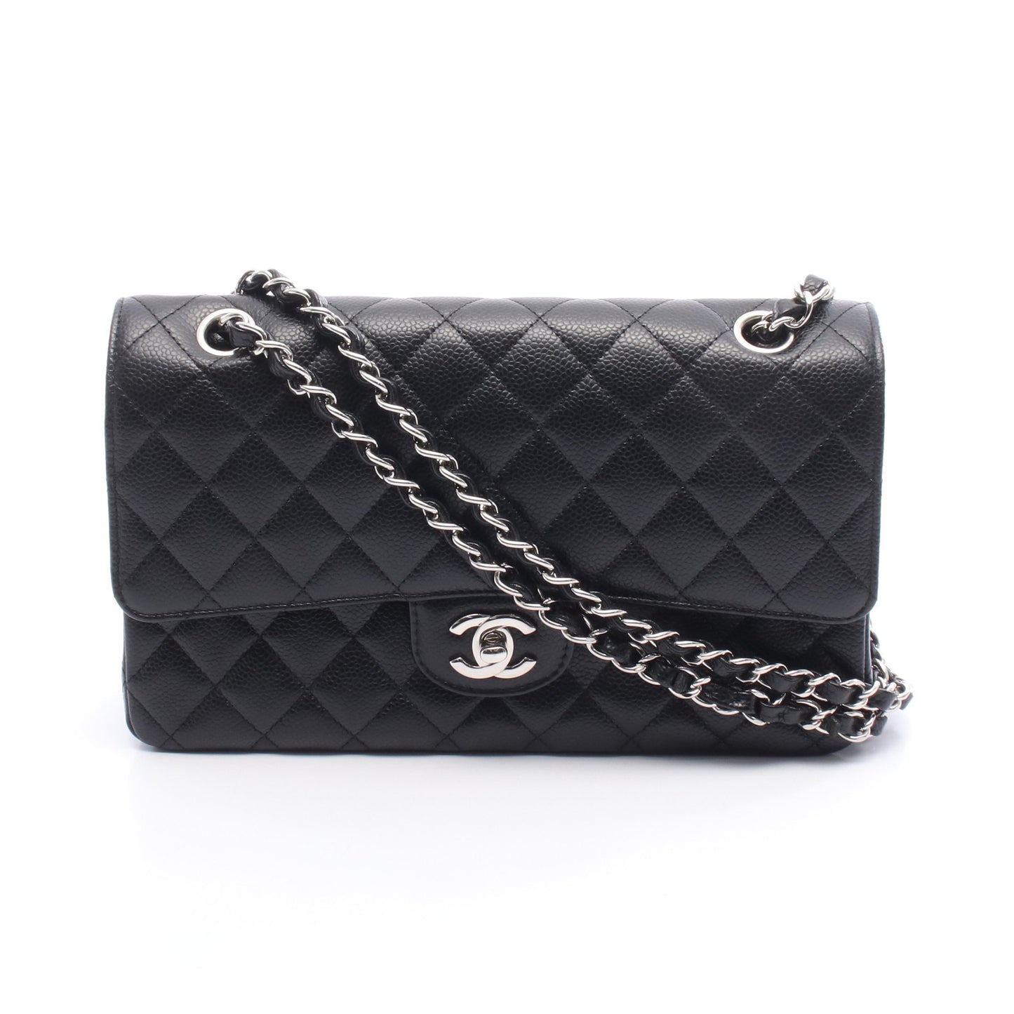マトラッセ Wフラップ Wチェーンショルダーバッグ キャビアスキン ブラック ゴールド金具 シャネル バッグ CHANEL
