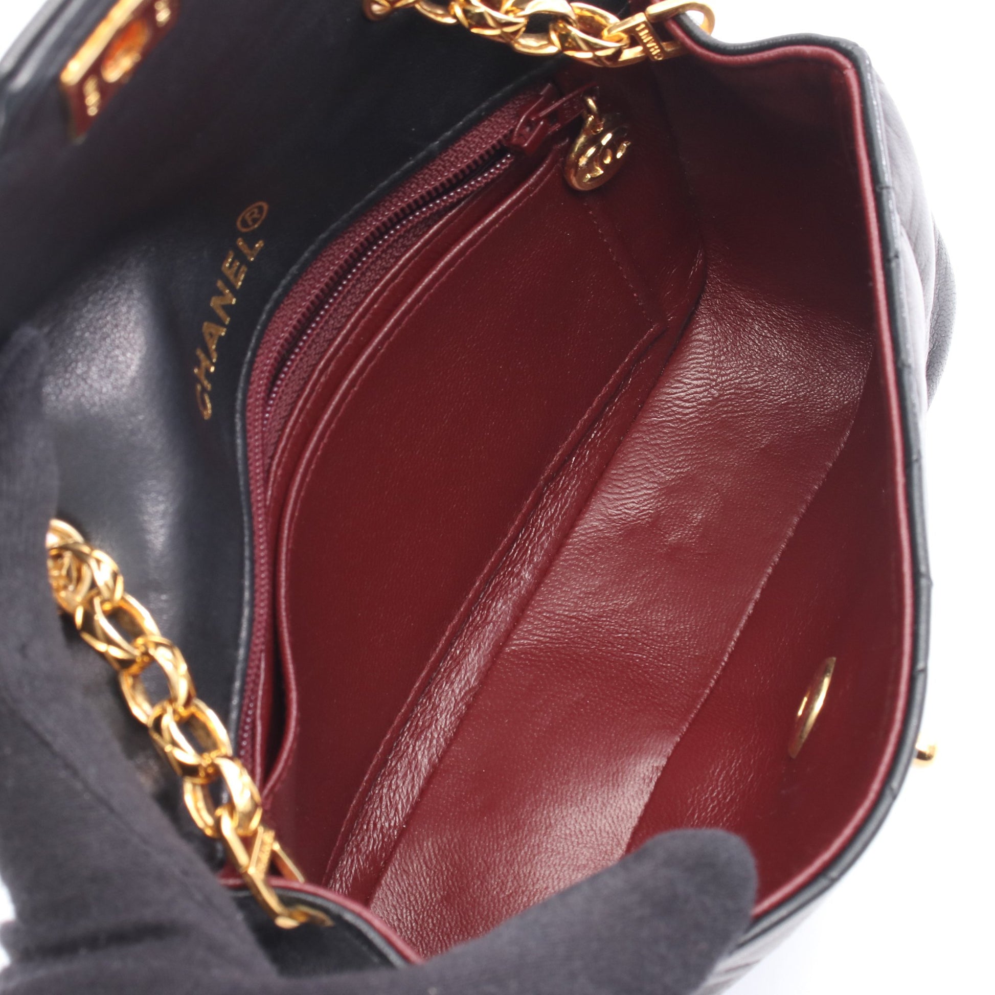 ミニマトラッセ ダイアナフラップ チェーンショルダーバッグ ラムスキン ブラック ゴールド金具 シャネル バッグ CHANEL