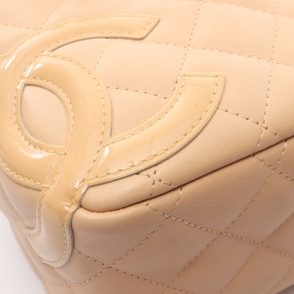 カンボンライン ミニボーリングバッグ ハンドバッグ レザー エナメルレザー ベージュ シルバー金具 シャネル バッグ CHANEL