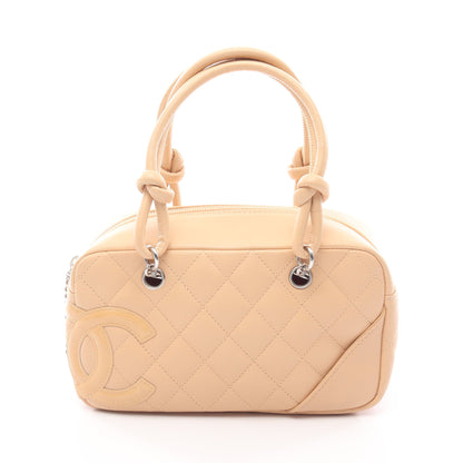 カンボンライン ミニボーリングバッグ ハンドバッグ レザー エナメルレザー ベージュ シルバー金具 シャネル バッグ CHANEL