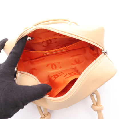 カンボンライン ミニボーリングバッグ ハンドバッグ レザー エナメルレザー ベージュ シルバー金具 シャネル バッグ CHANEL