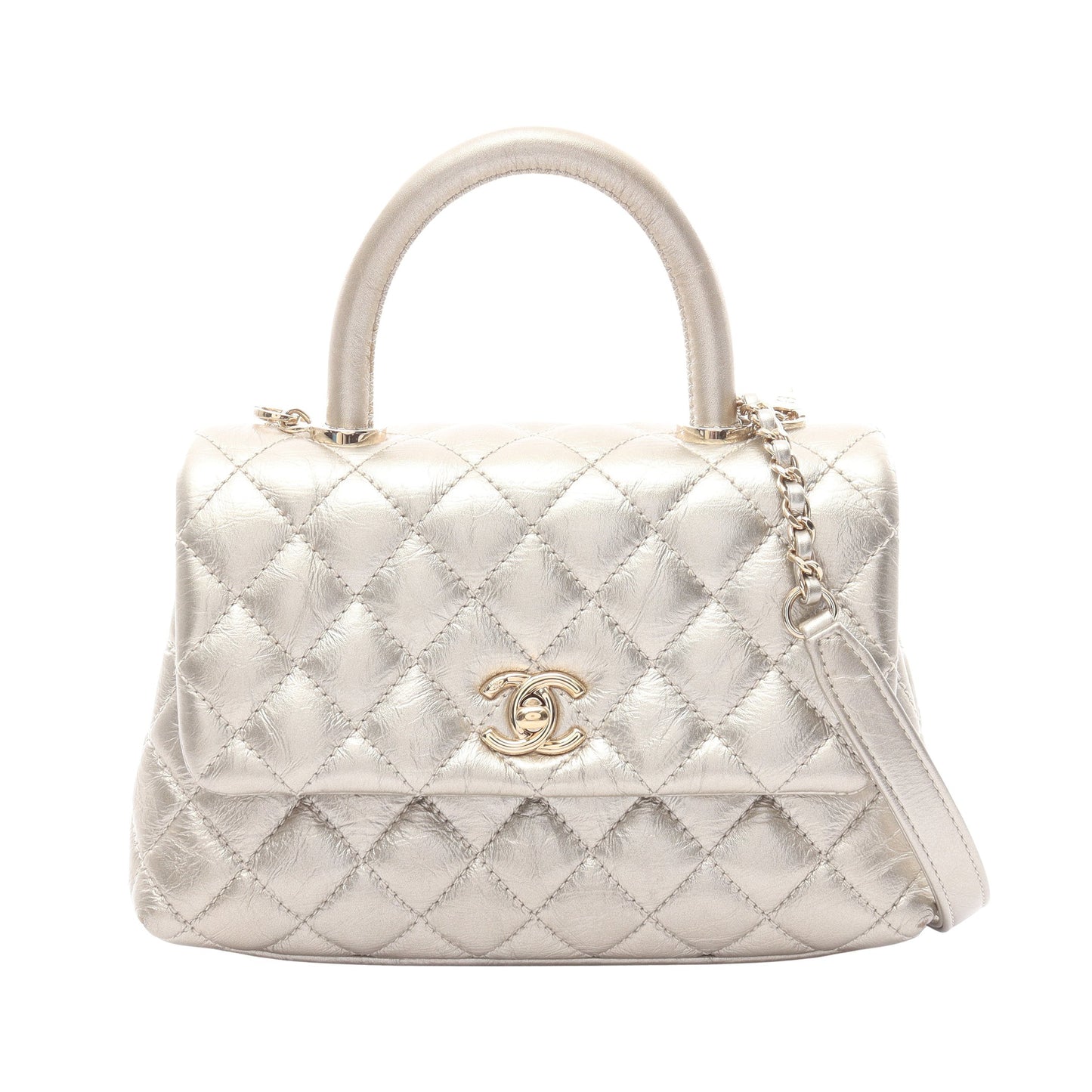 ココハンドル フラップ マトラッセ ハンドバッグ レザー シルバー ゴールド金具 2WAY シャネル バッグ CHANEL