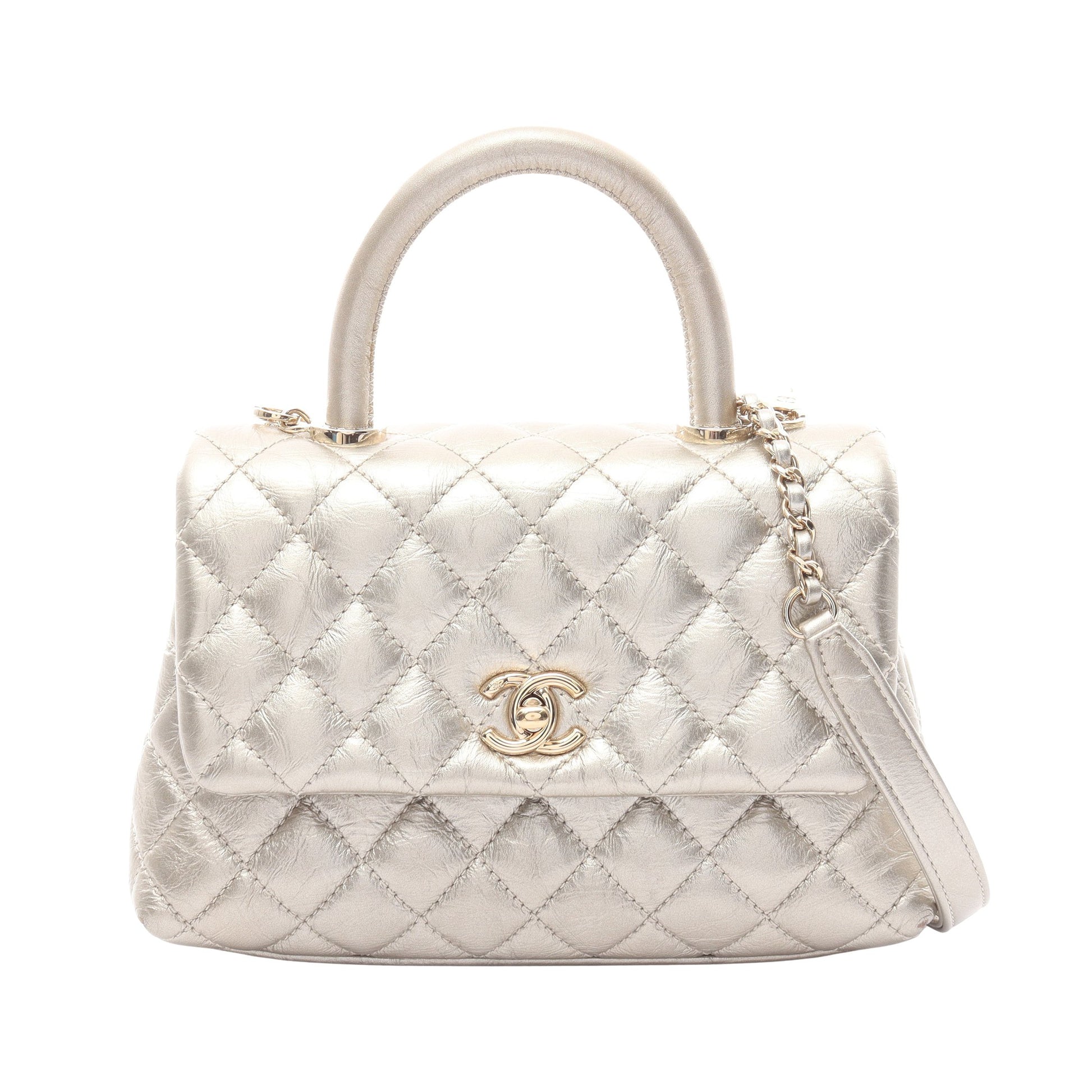 ココハンドル フラップ マトラッセ ハンドバッグ レザー シルバー ゴールド金具 2WAY シャネル バッグ CHANEL
