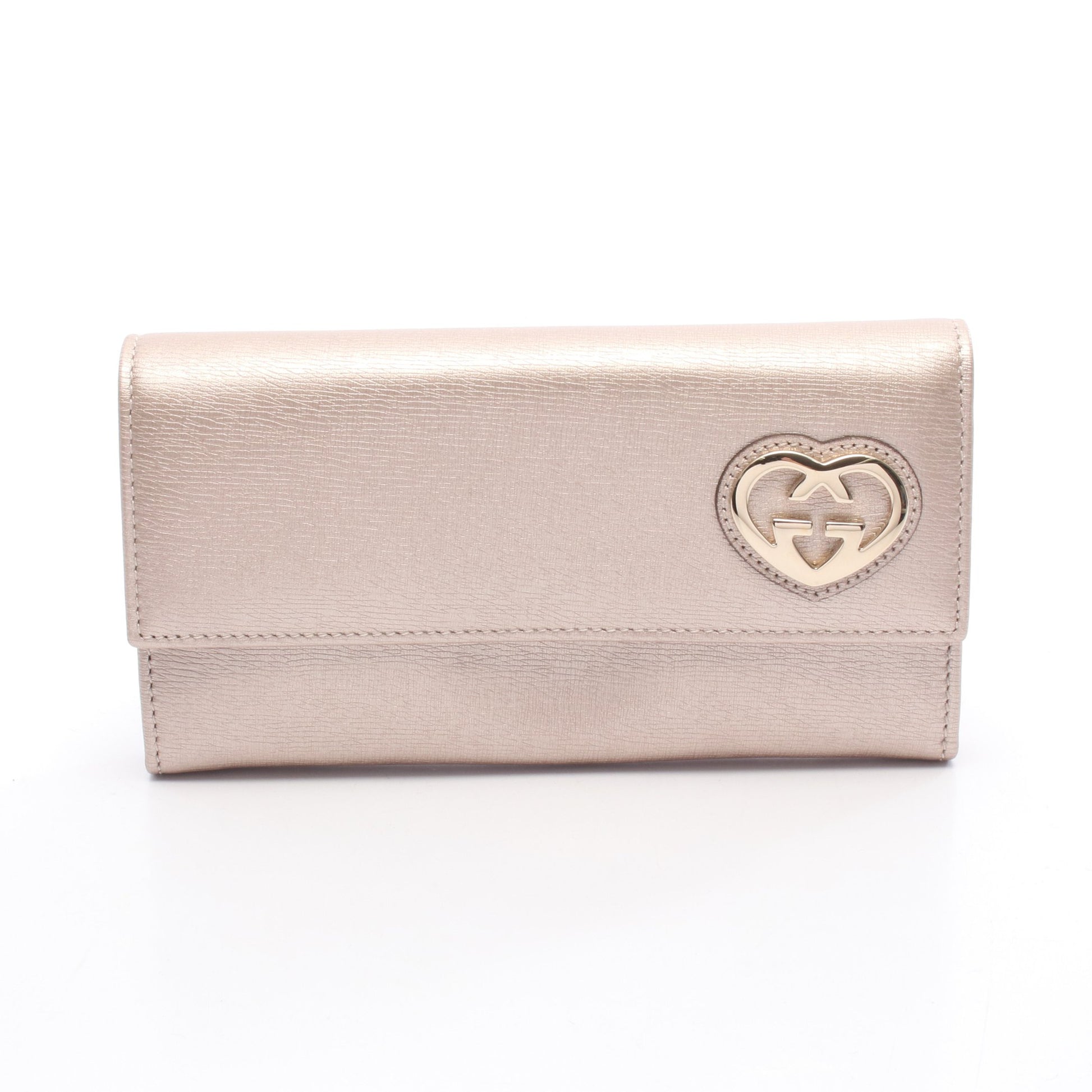 ラブリー 二つ折り長財布 レザー ピンクベージュ メタリック グッチ 財布・小物 GUCCI