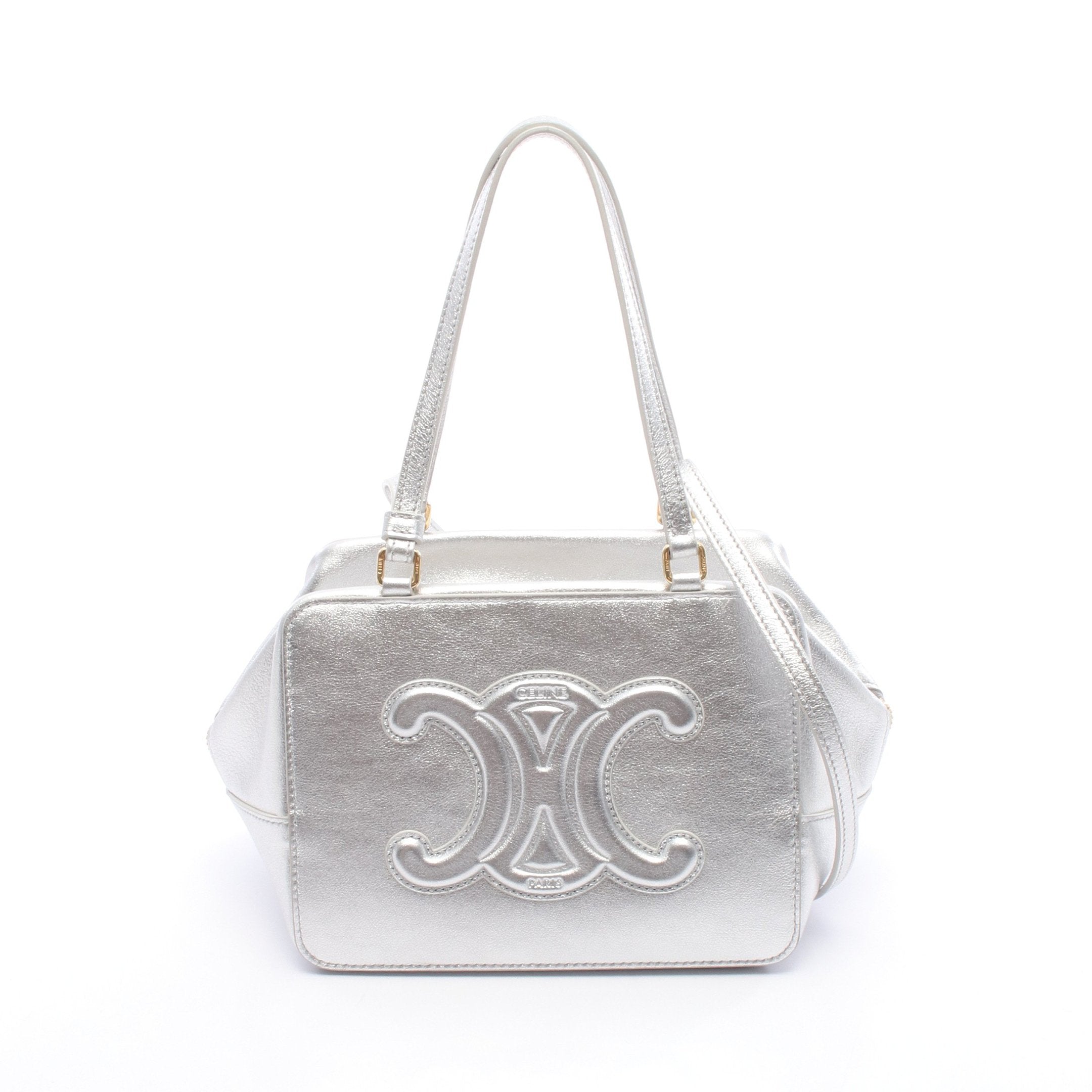 セリーヌ CELINE フォールド キューブ トリオンフ ショルダーバッグ バッグ レザー レディース シルバー系 【中古】 フォールド キューブ トリオンフ ショルダーバッグ レザー シルバー