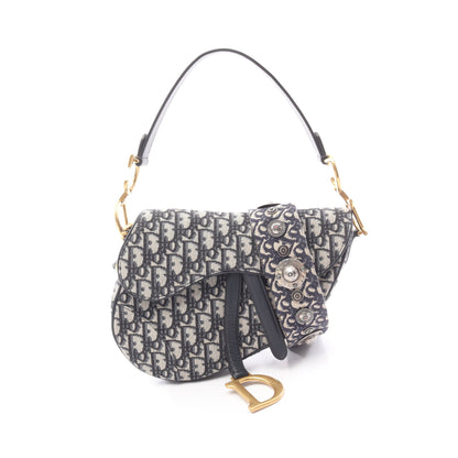 サドルバッグ オブリークジャカード ハンドバッグ キャンバス レザー ベージュ ネイビー 2WAY クリスチャンディオール バッグ Christian Dior