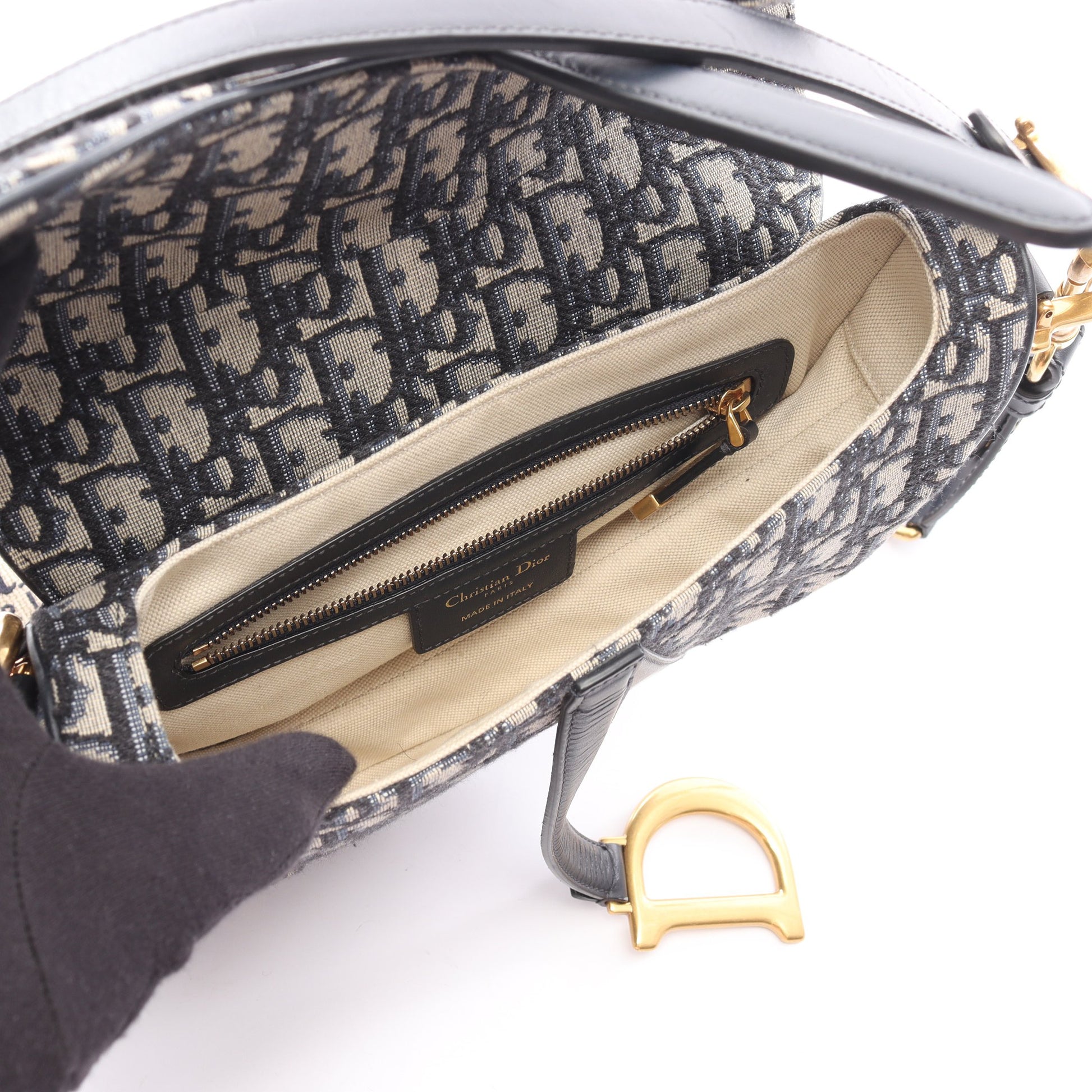 サドルバッグ オブリークジャカード ハンドバッグ キャンバス レザー ベージュ ネイビー 2WAY クリスチャンディオール バッグ Christian Dior