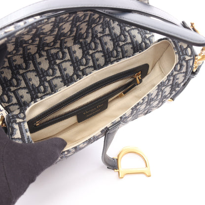 サドルバッグ オブリークジャカード ハンドバッグ キャンバス レザー ベージュ ネイビー 2WAY クリスチャンディオール バッグ Christian Dior
