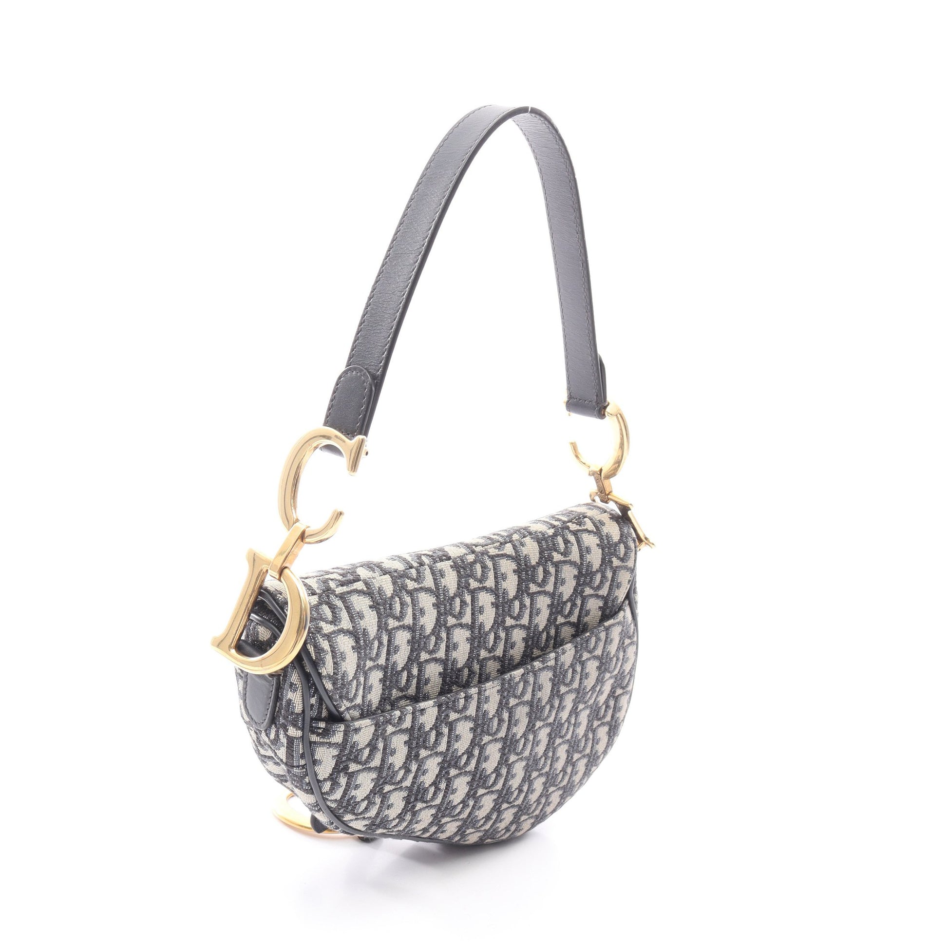 サドルバッグ オブリークジャカード ハンドバッグ キャンバス レザー ベージュ ネイビー 2WAY クリスチャンディオール バッグ Christian Dior