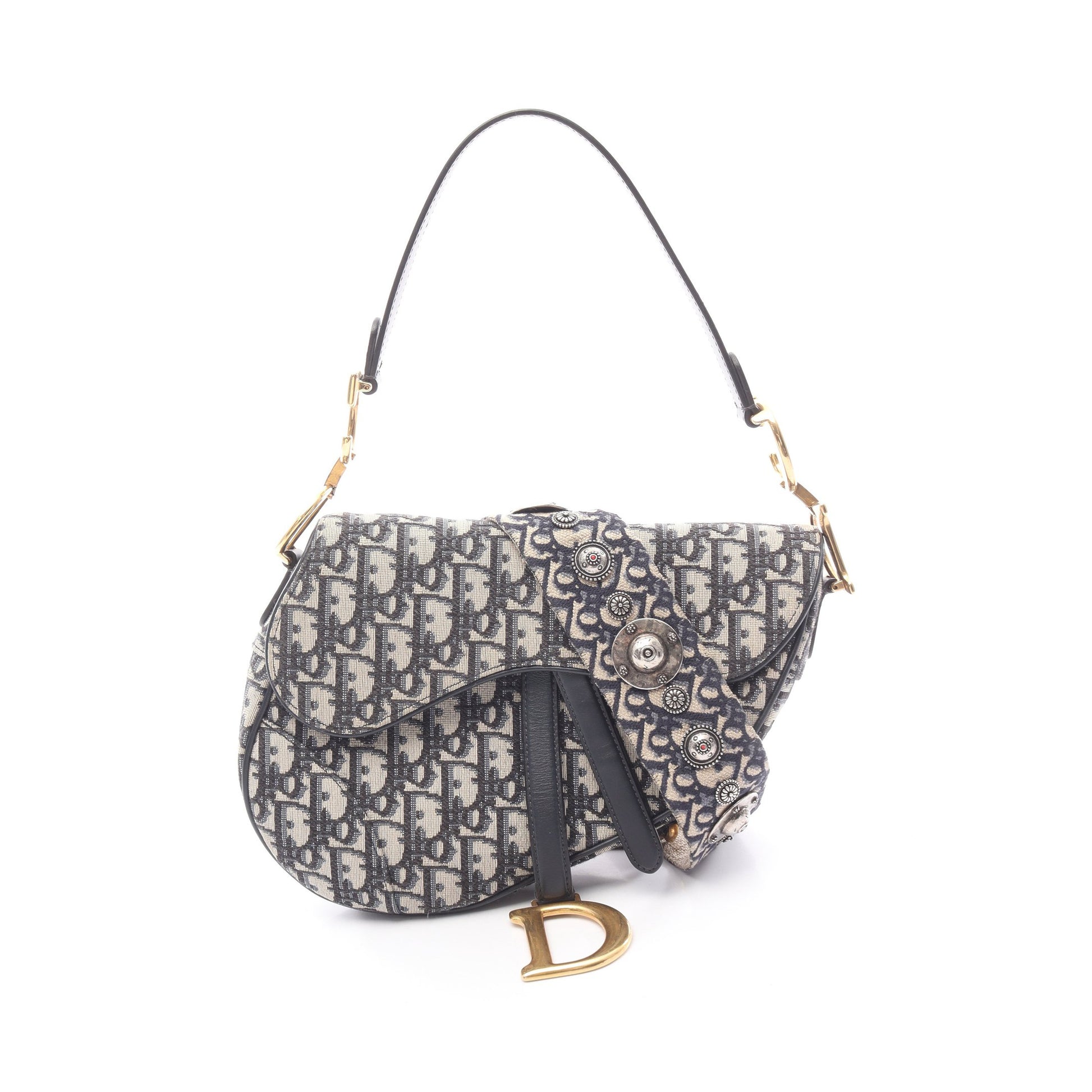 サドルバッグ オブリークジャカード ハンドバッグ キャンバス レザー ベージュ ネイビー 2WAY クリスチャンディオール バッグ Christian Dior