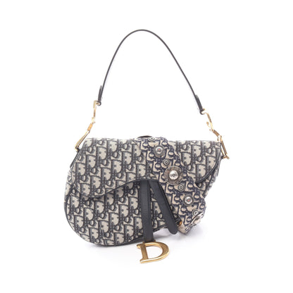 サドルバッグ オブリークジャカード ハンドバッグ キャンバス レザー ベージュ ネイビー 2WAY クリスチャンディオール バッグ Christian Dior