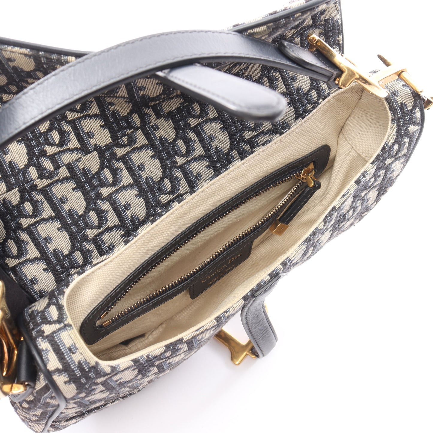 サドルバッグ オブリークジャカード ハンドバッグ キャンバス レザー ベージュ ネイビー 2WAY クリスチャンディオール バッグ Christian Dior